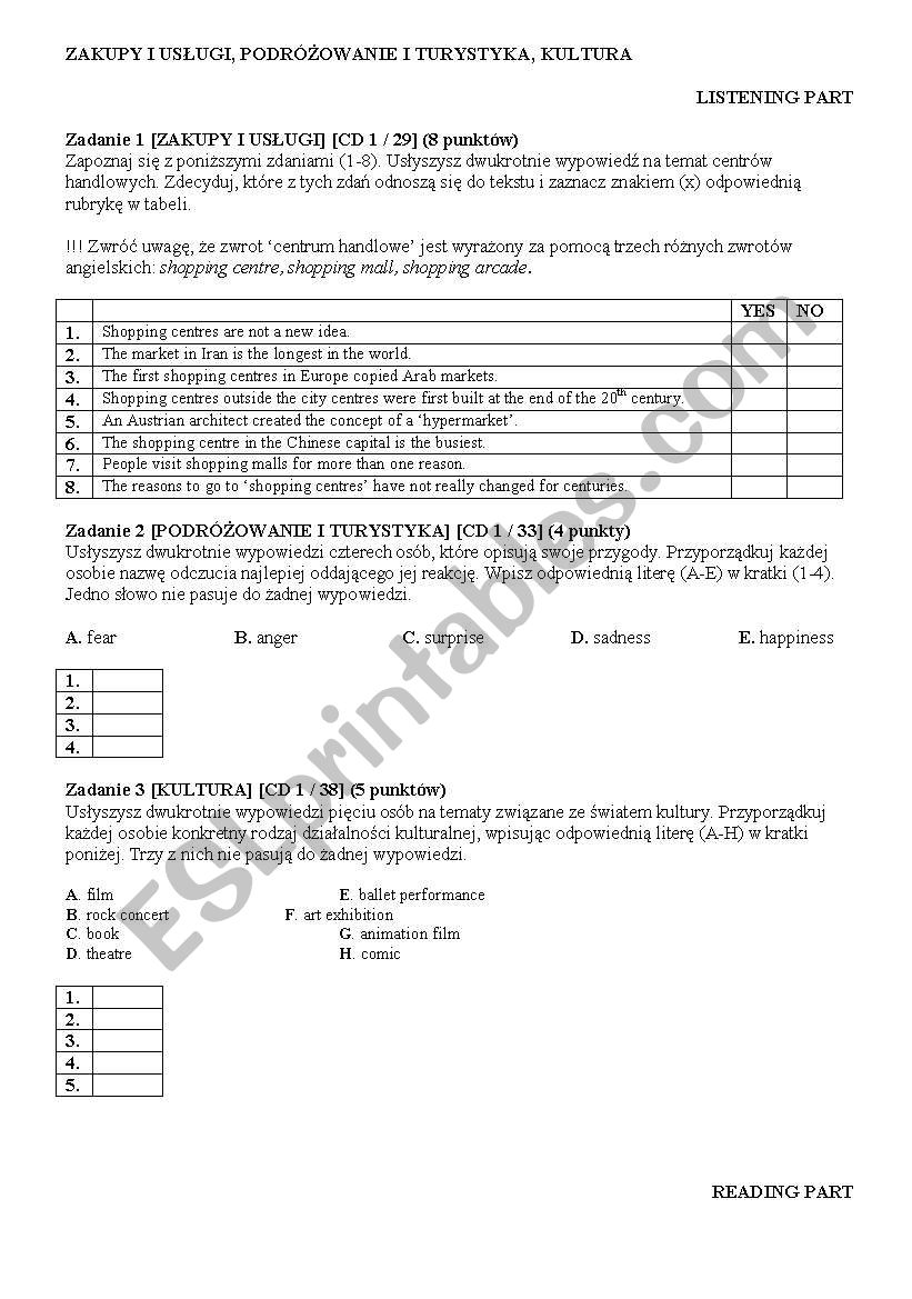 TEST 3 - SHOPPING AND SERVICES, TRAVELLING, CULTURE - A