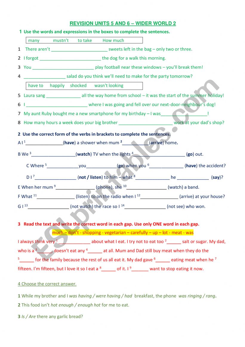 Revision Units 5 and 6 Wider World 2