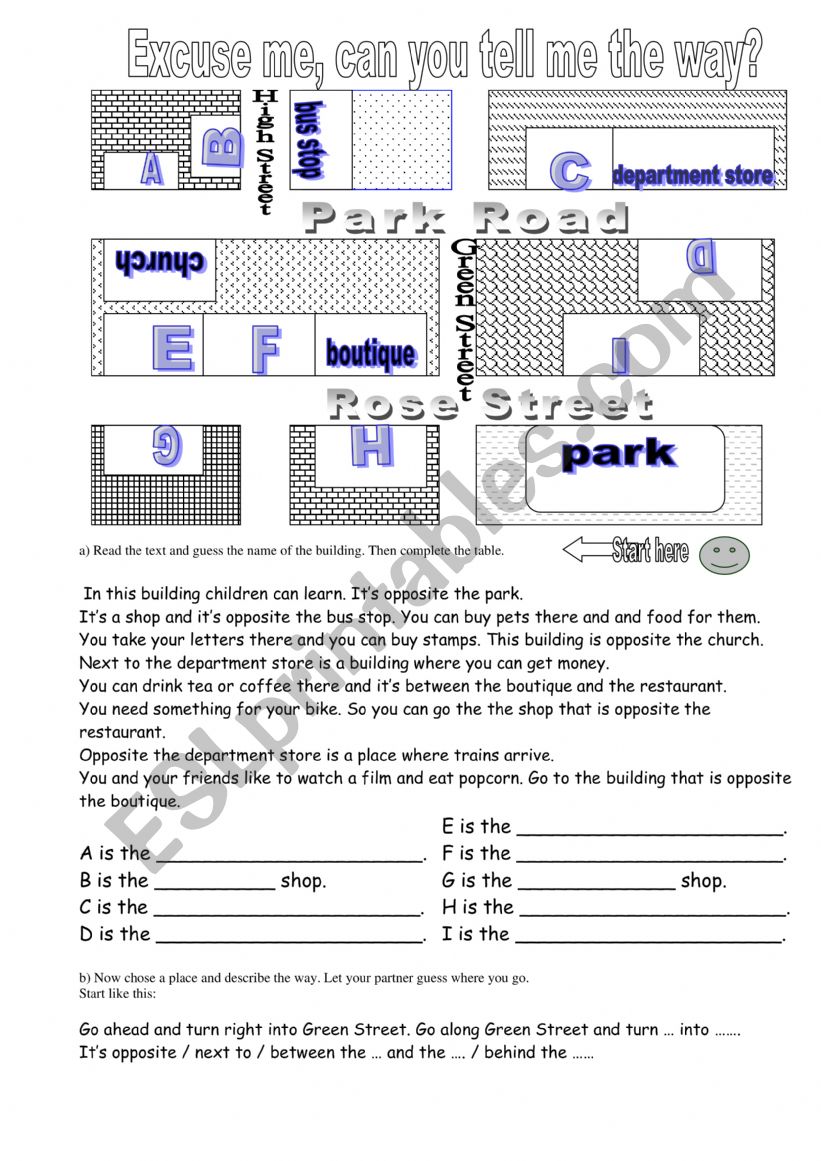 Telling the way worksheet