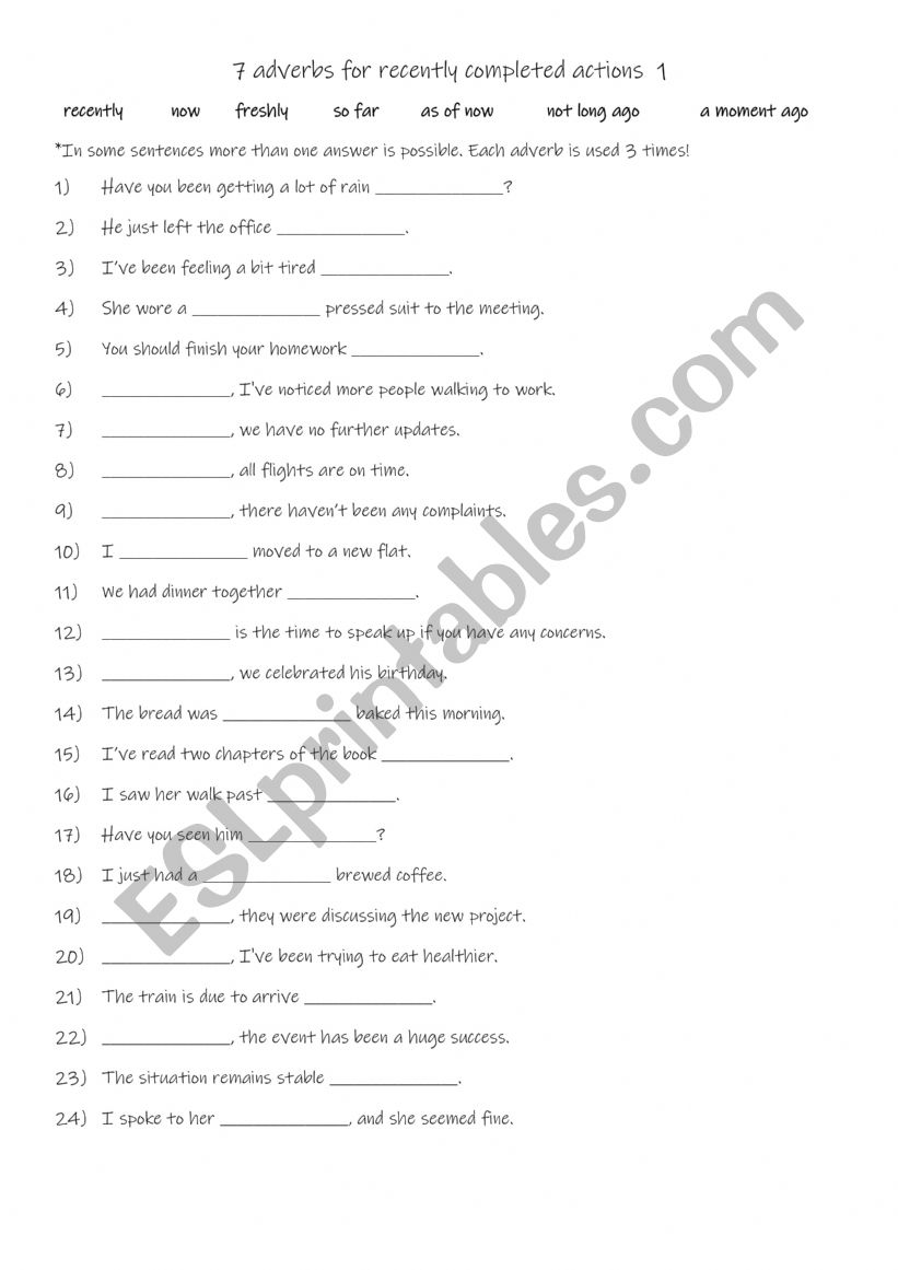 7 adverbs for recently completed actions 1