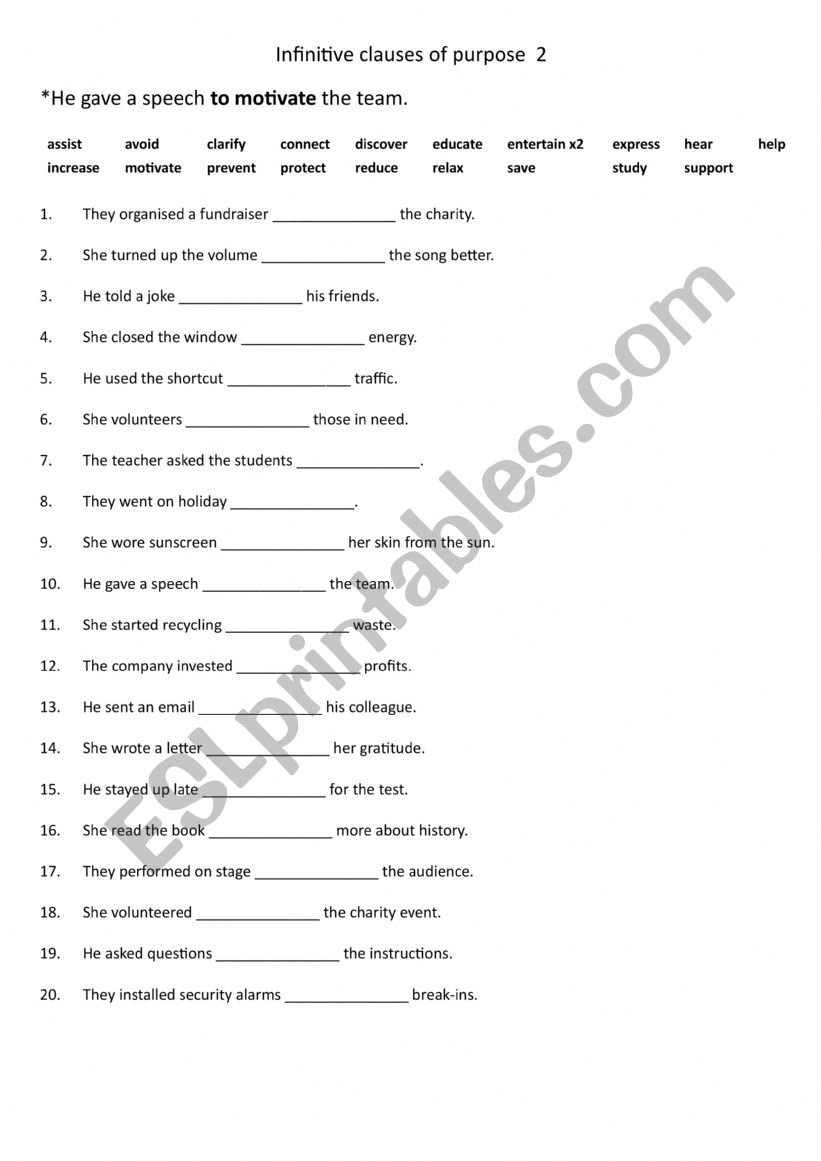 Infinitive clauses of purpose  2