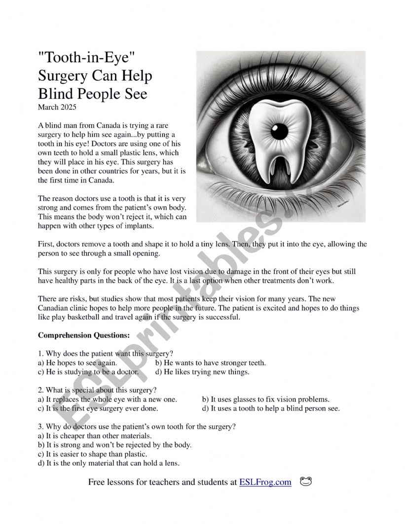 Tooth-in-Eye Surgery Can Help Blind People See
