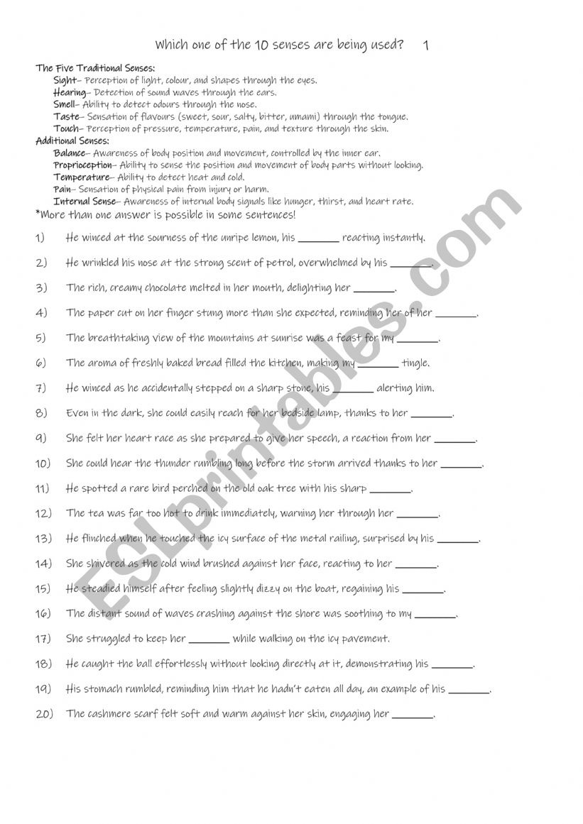 Which one of the 10 senses is being used  1