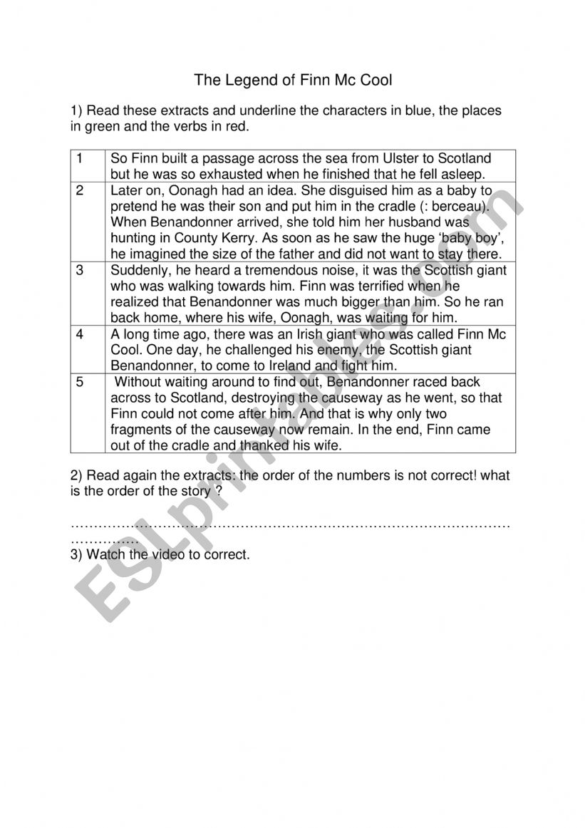 Written Comprehension-Irish Legend- Finn MacCool
