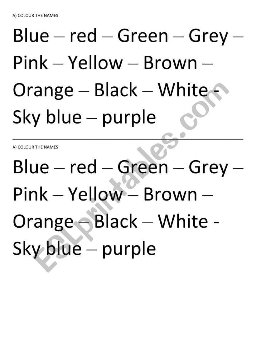 Paint the colours names worksheet Paint the colours names worksheet