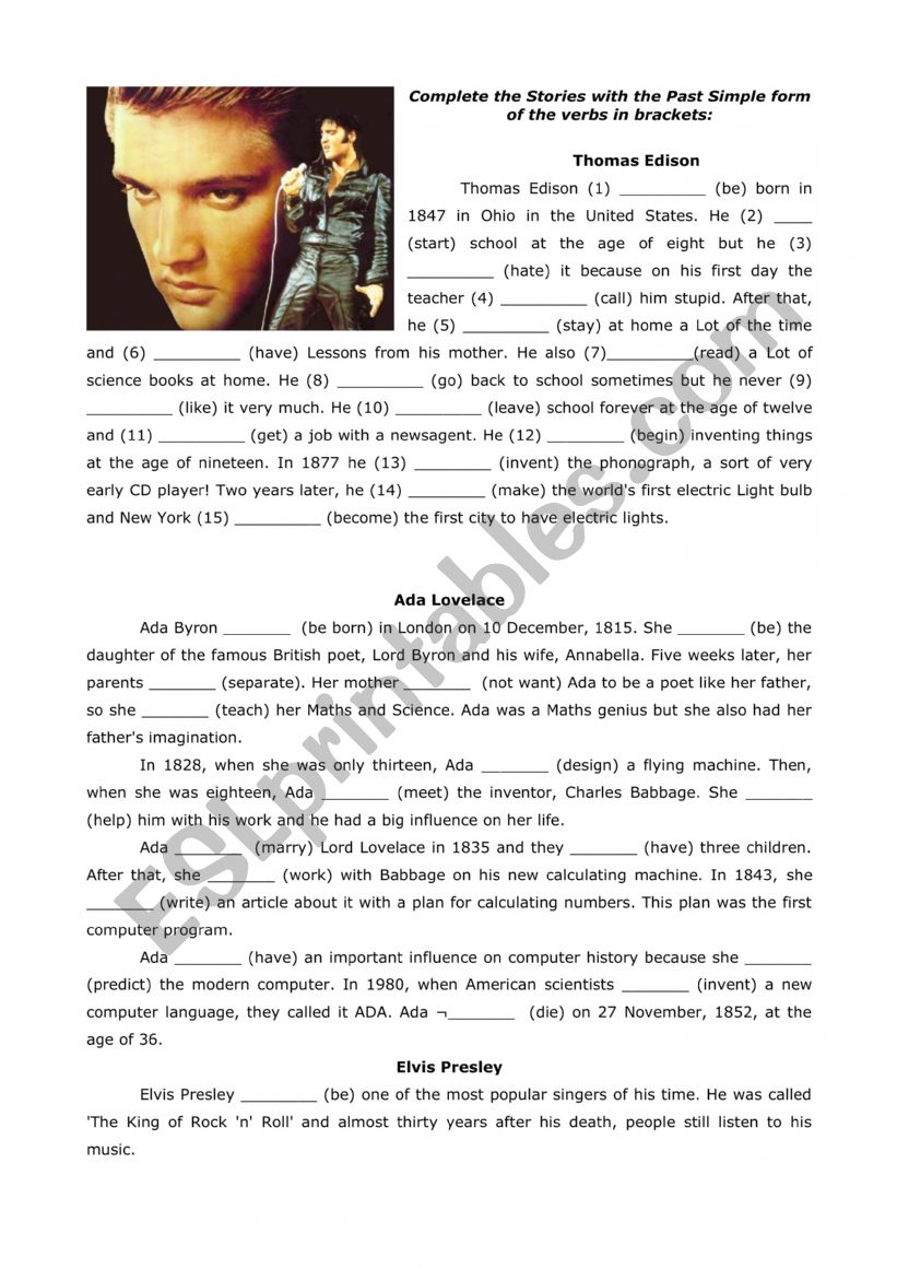 Biographies worksheet