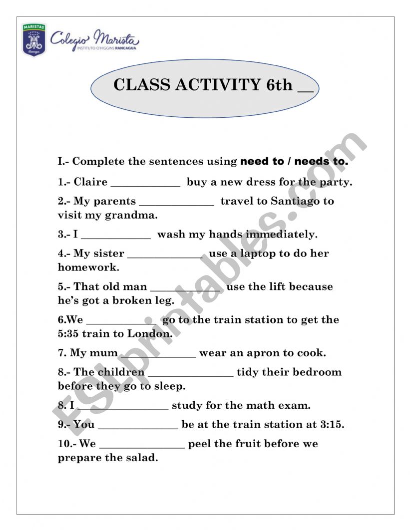 use of Need to  worksheet