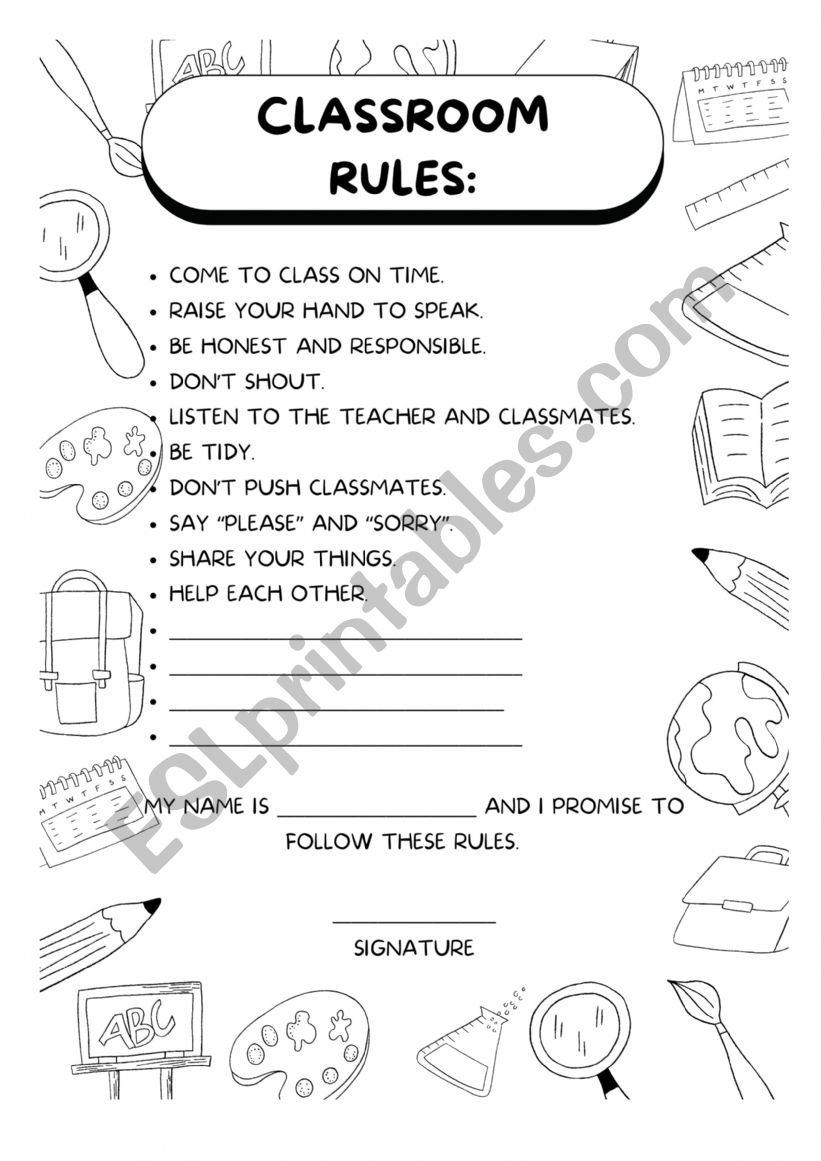 Classroom rules worksheet