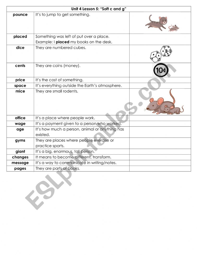 Vocabulary worksheet