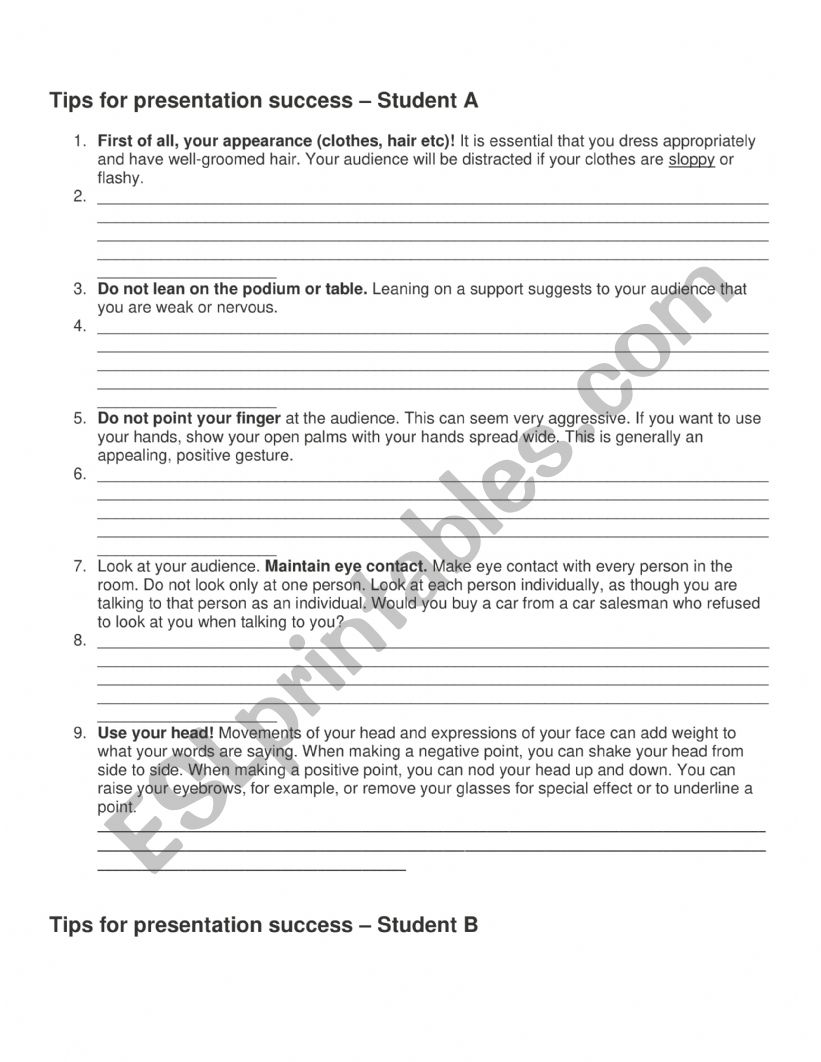 Reading jigsaw - Body Language for Presentation Success