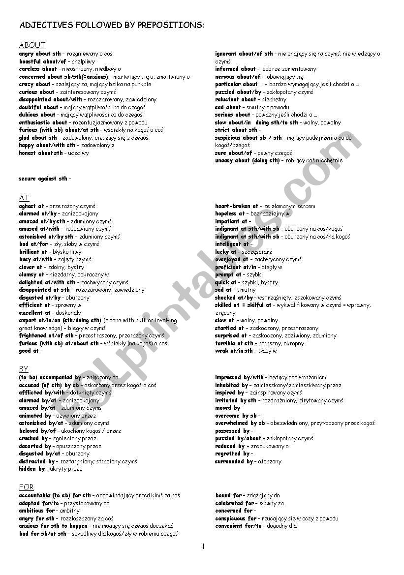 ADJECTIVES FOLLOWED BY PREPOSITIONS