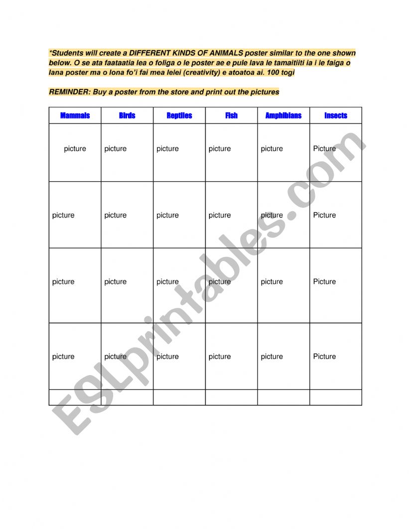 DIFFERENT KINDS OFANIMALS worksheet