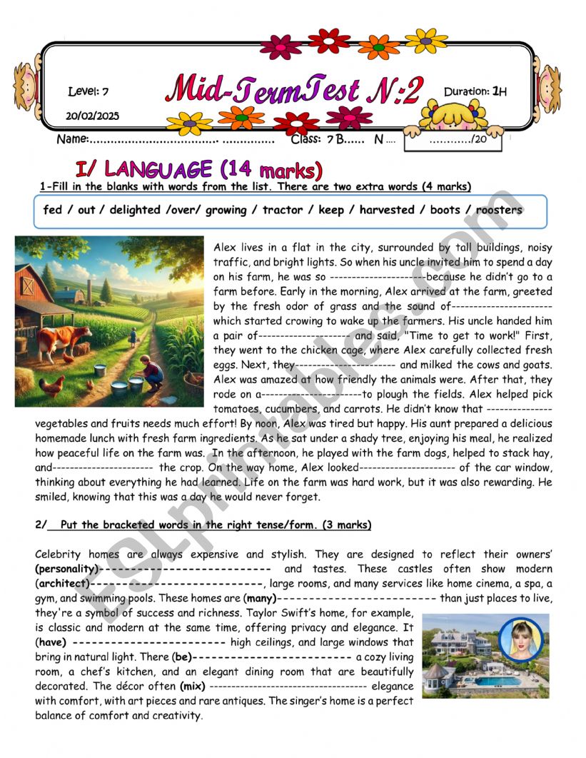 Mid-term Test 2/ Level 7 worksheet