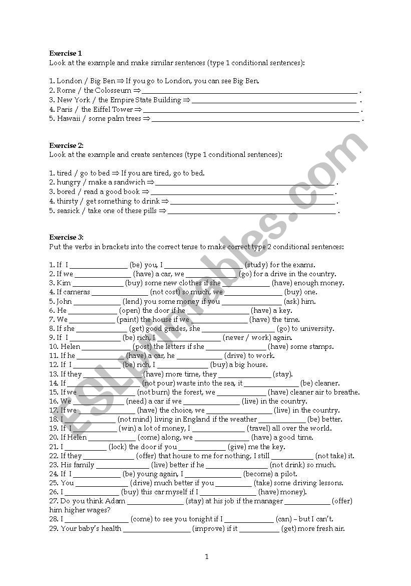 CONDITIONALS exercises worksheet