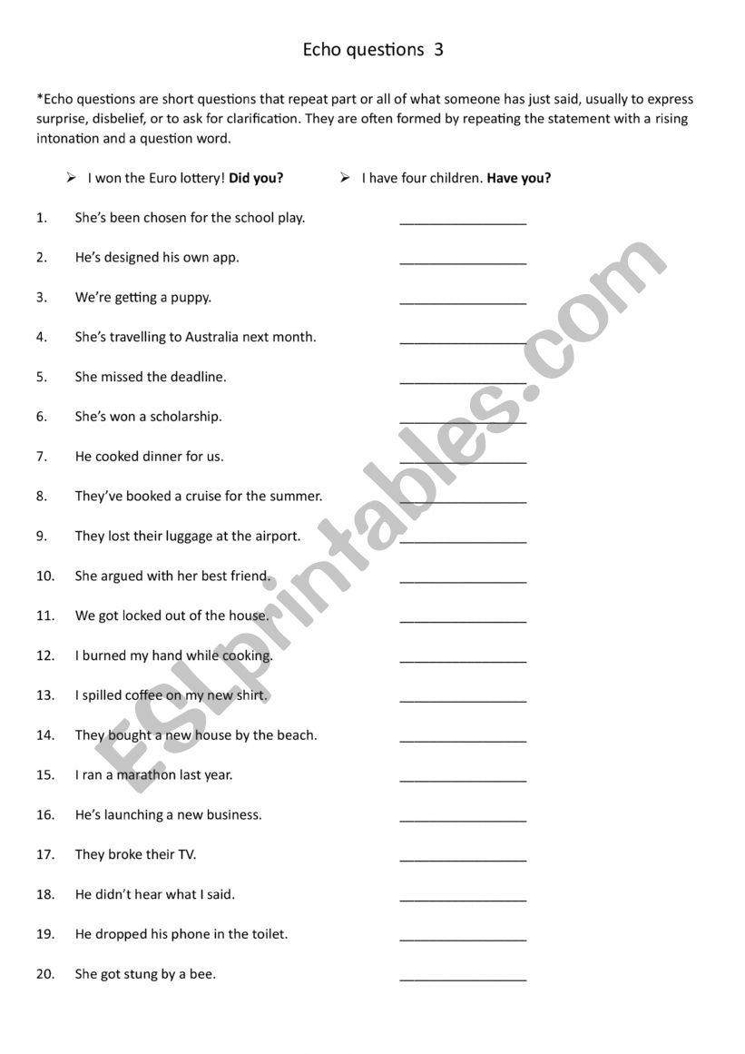 Echo questions to show interest or surprise in what someone says 3