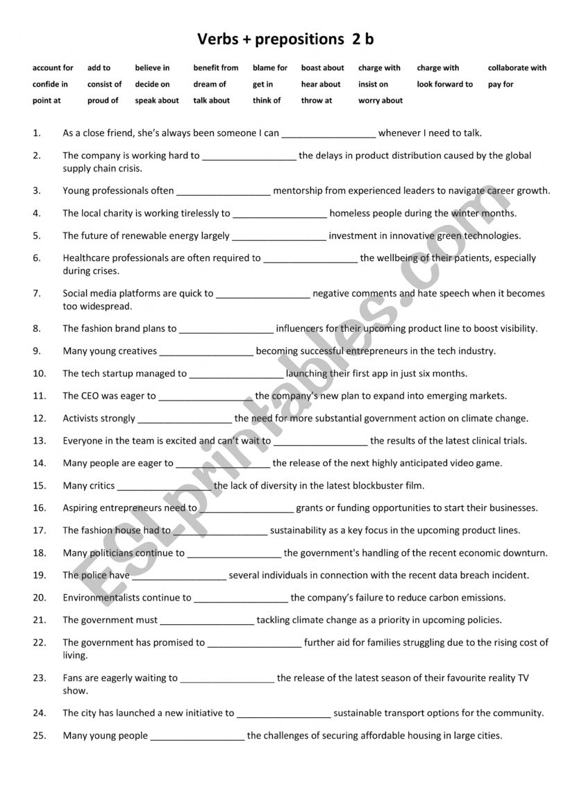 Verbs + Prepositions  2 b worksheet