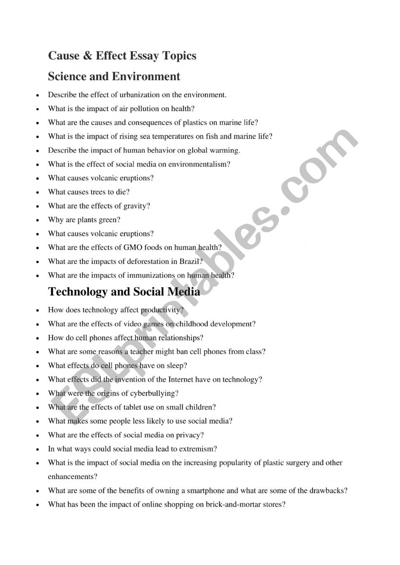 cause and effect essay topıcs