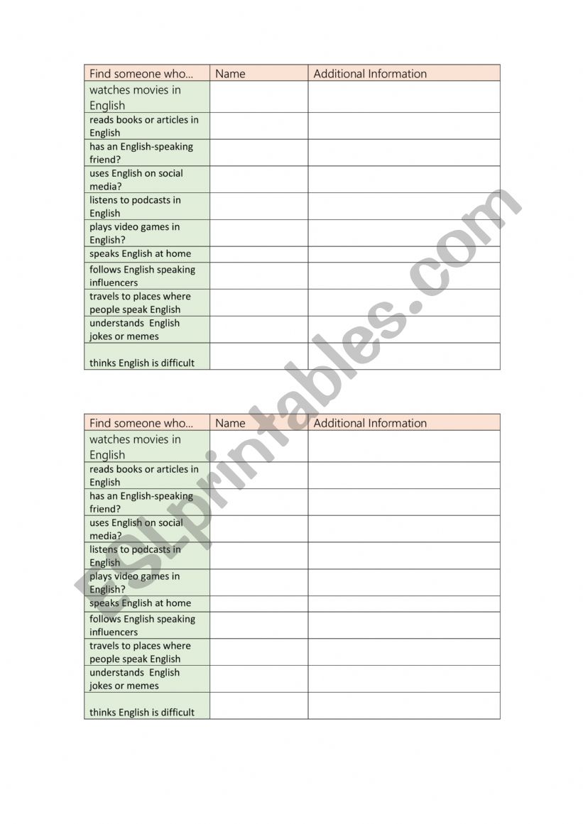 ice breaking worksheet