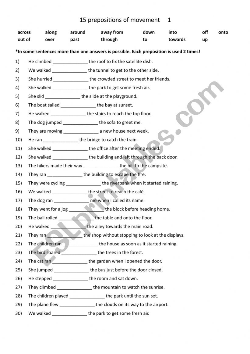 15 prepositions of movement     1