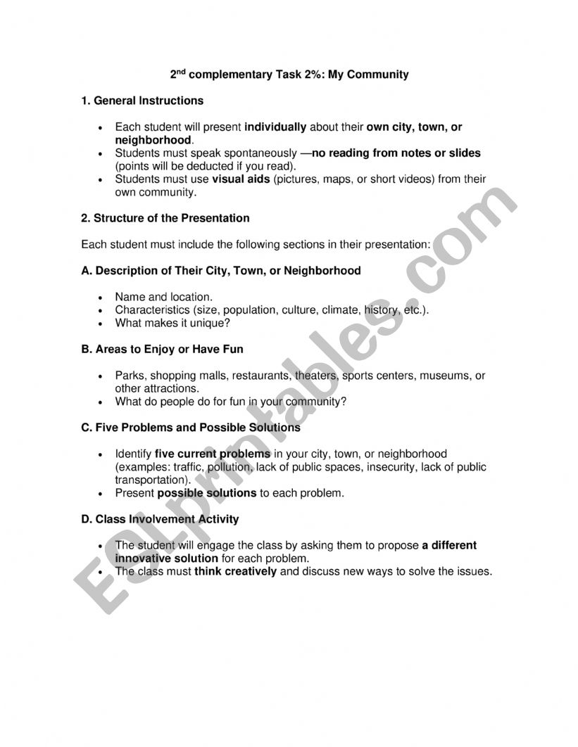 My Community Project worksheet