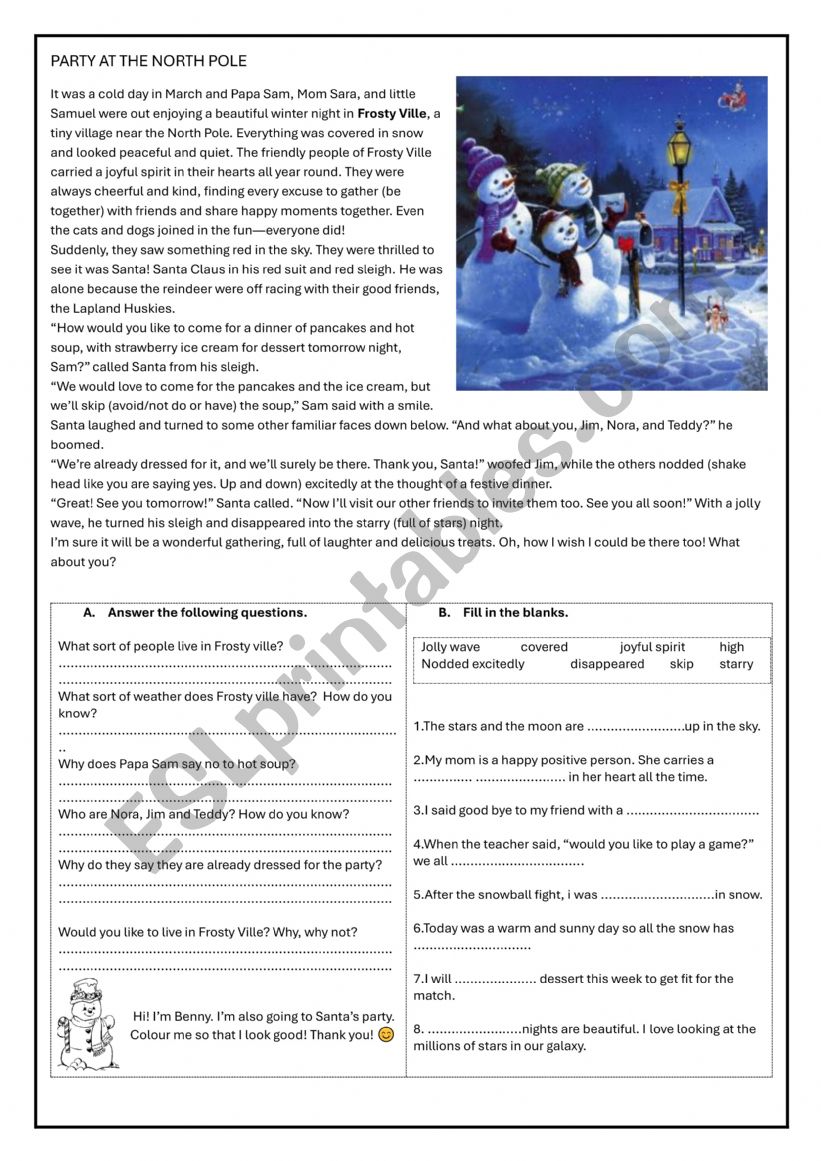 PARTY AT THE NORTH POLE worksheet