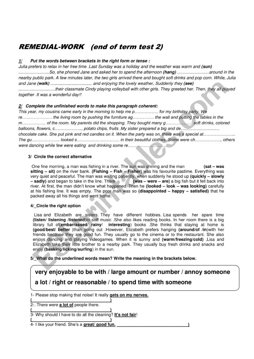 remidial work (end of term test 2)