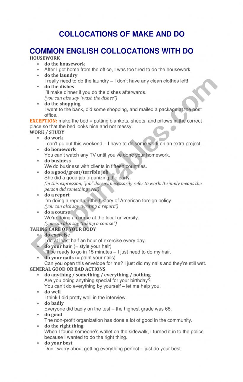 Basic Different Make and Do worksheet