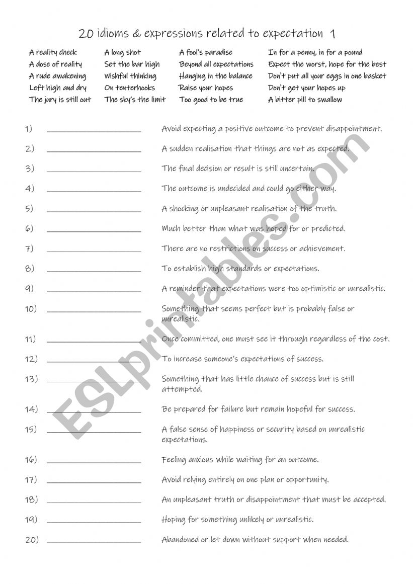 20 expectation idioms & expressions B1+-C1  part 1