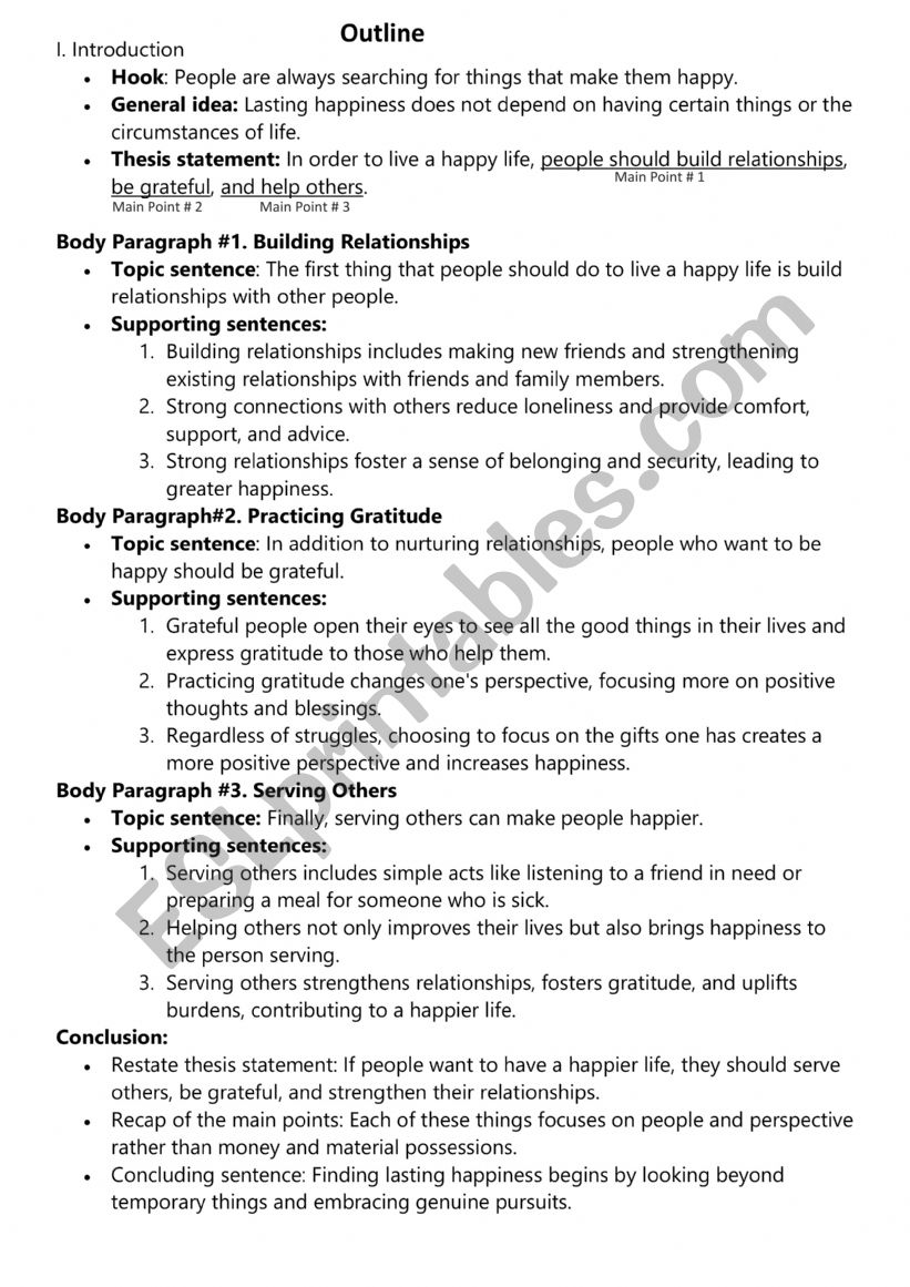 Sample Process Essay worksheet