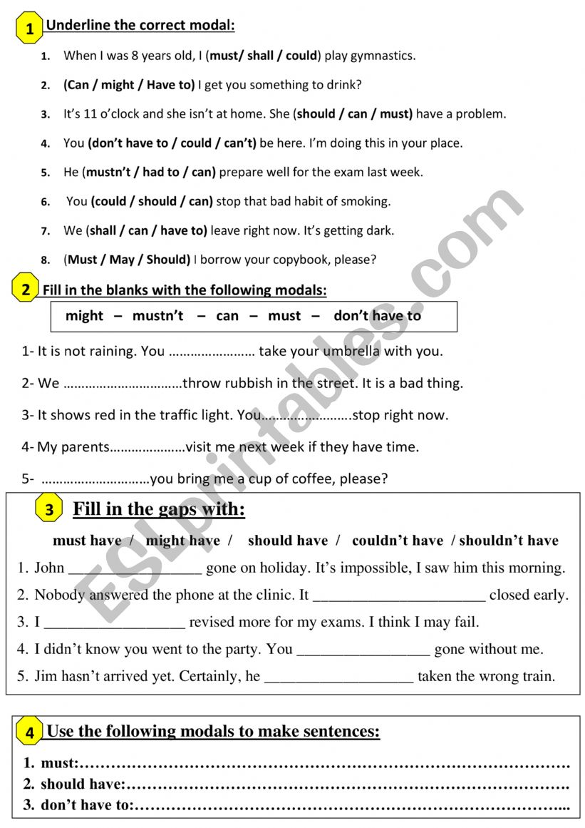 Modals worksheet