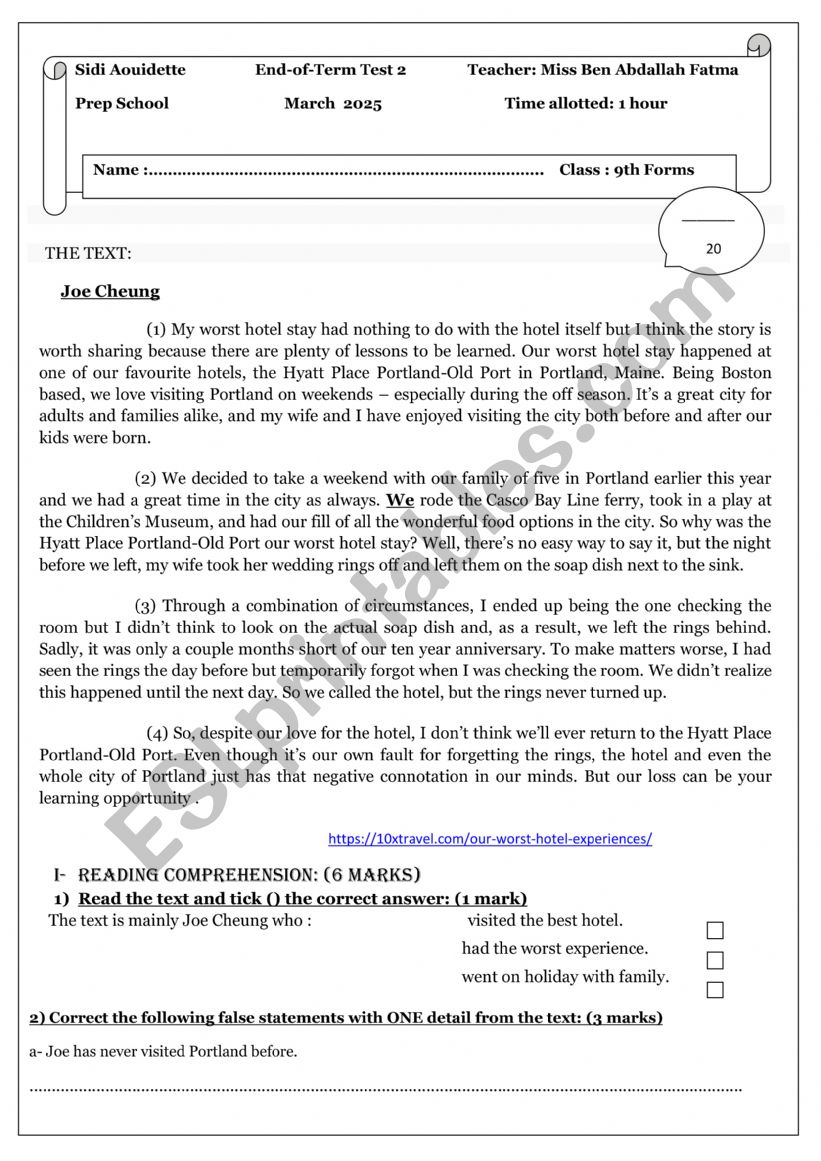 end of term 2 exam worksheet