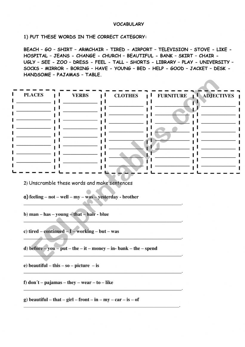 VOCABULARY worksheet