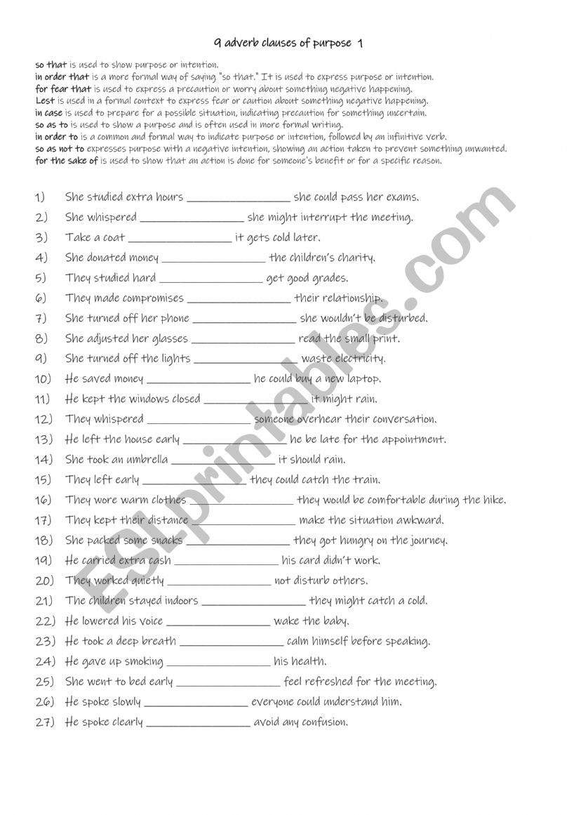 B1- B2 9 adverb clauses of purpose  1 