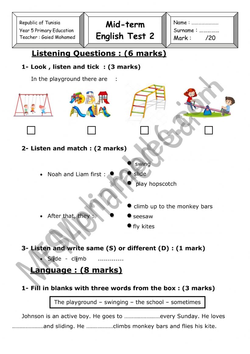 5th grade unit 3 test worksheet