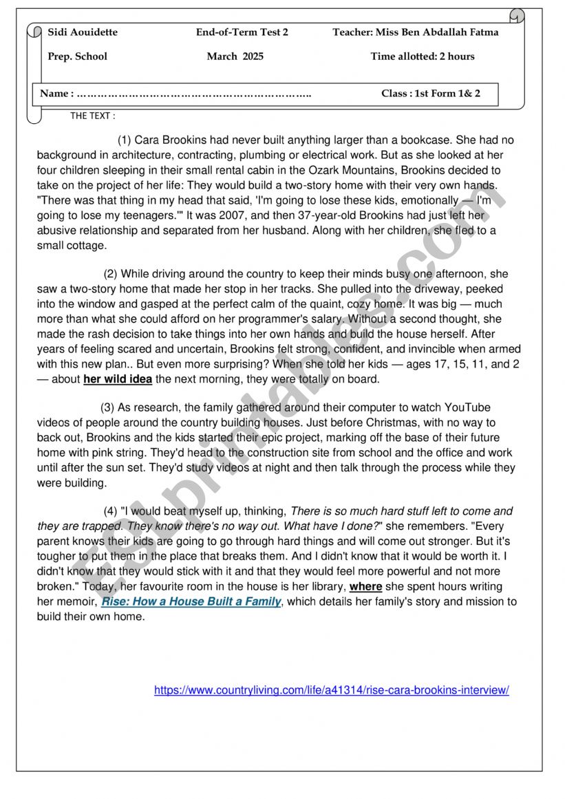 end of term test 2 worksheet
