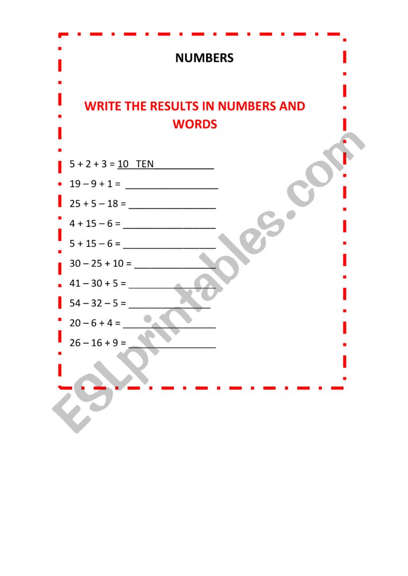 NUMBERS worksheet