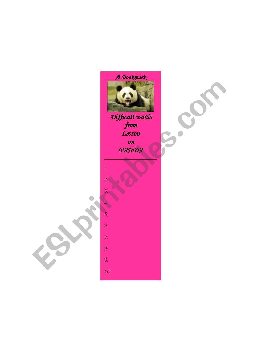 Panda spellings worksheet