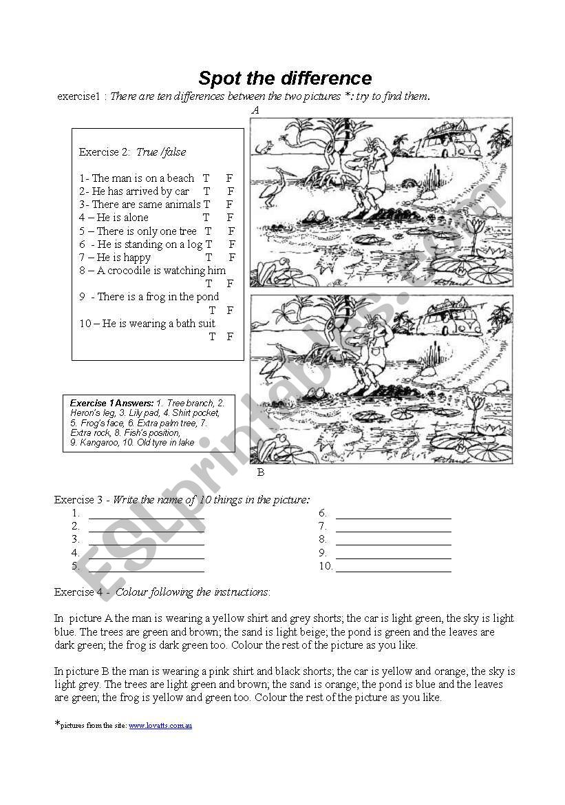 spot the differences worksheet