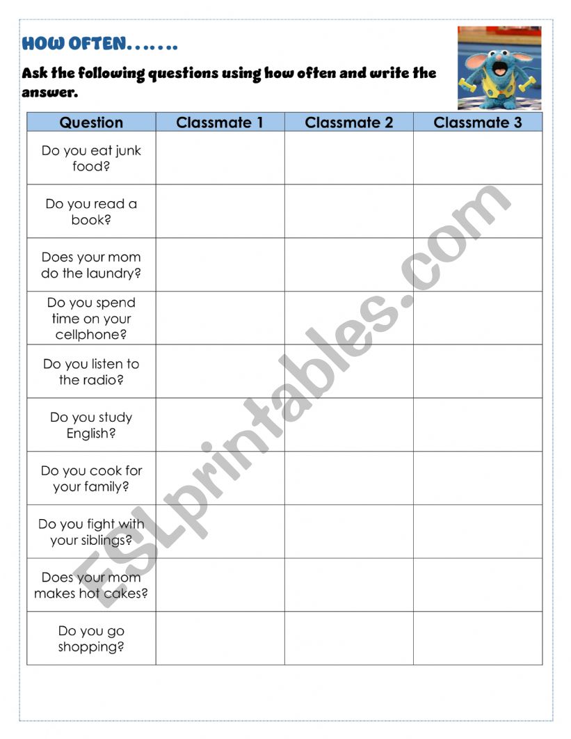 How often, conversation worksheet