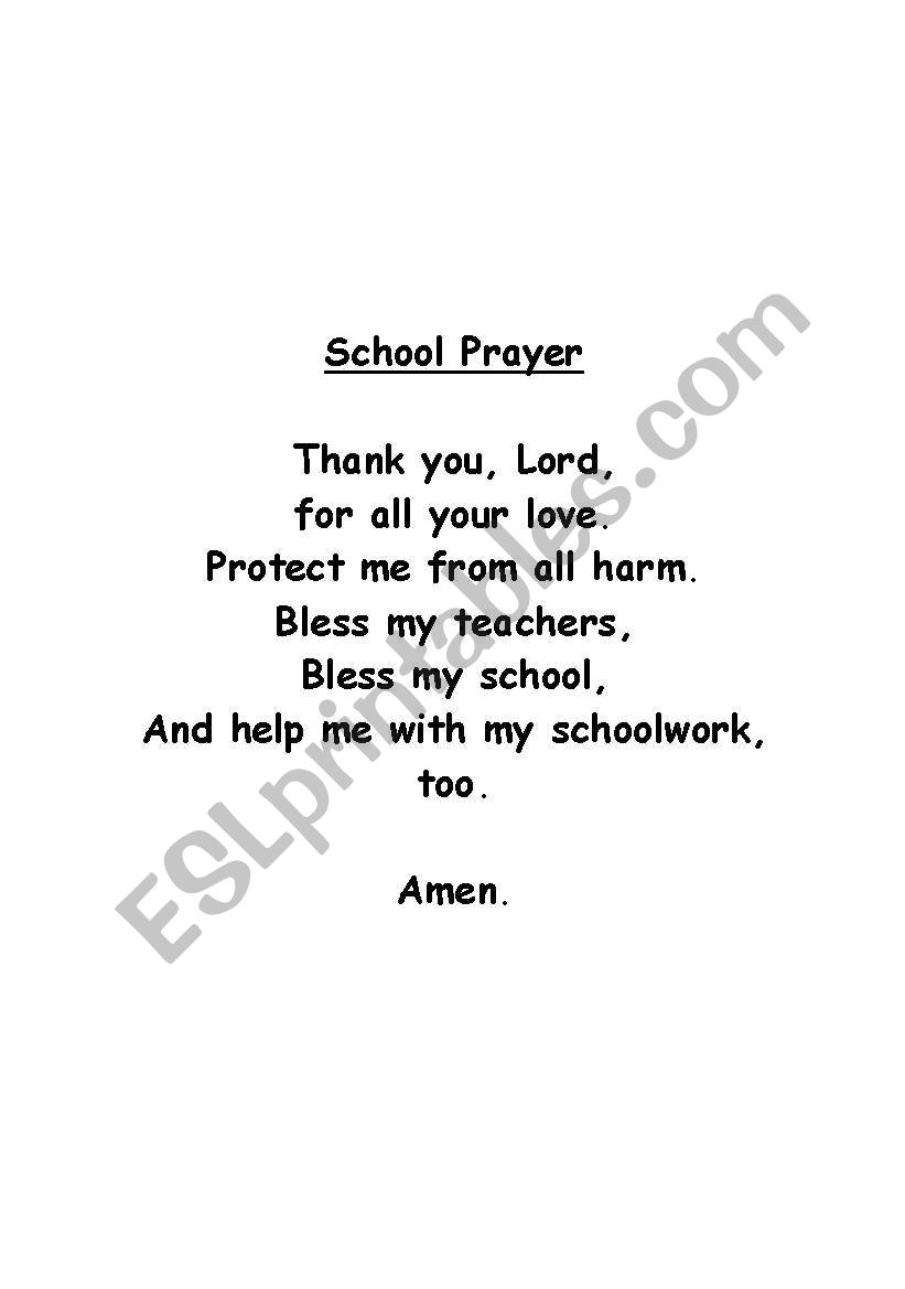 School Prayer worksheet