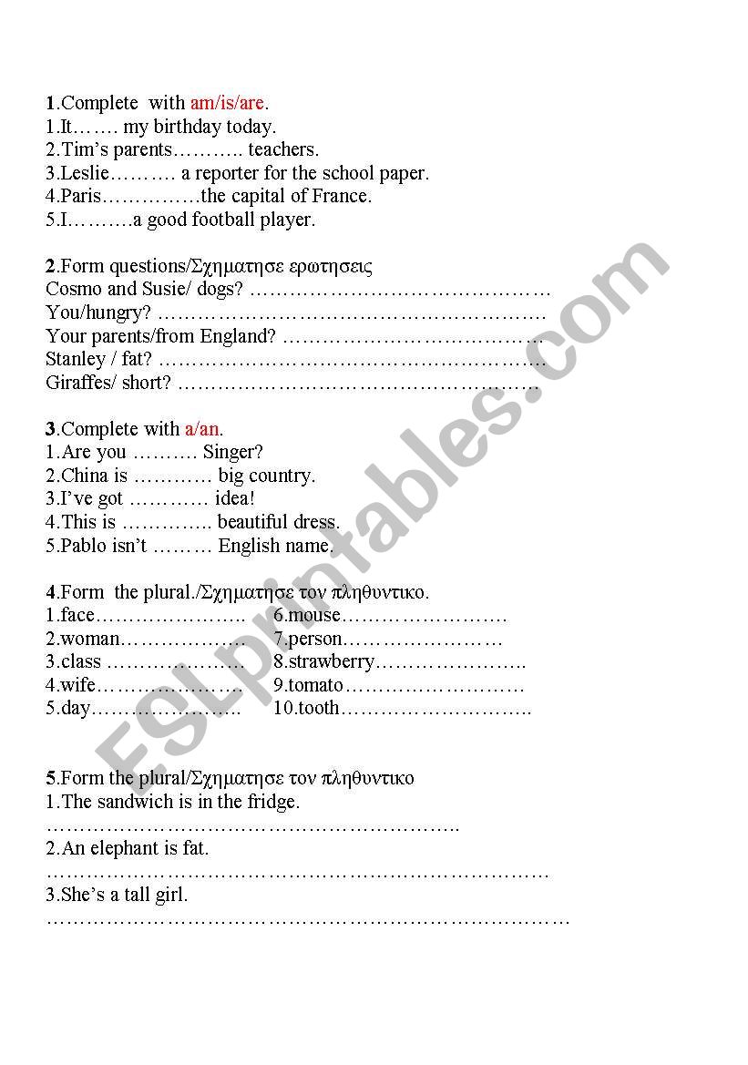 revision of plural worksheet