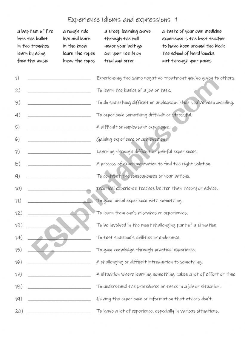 Experience idioms and expressions  1 B1+-C1