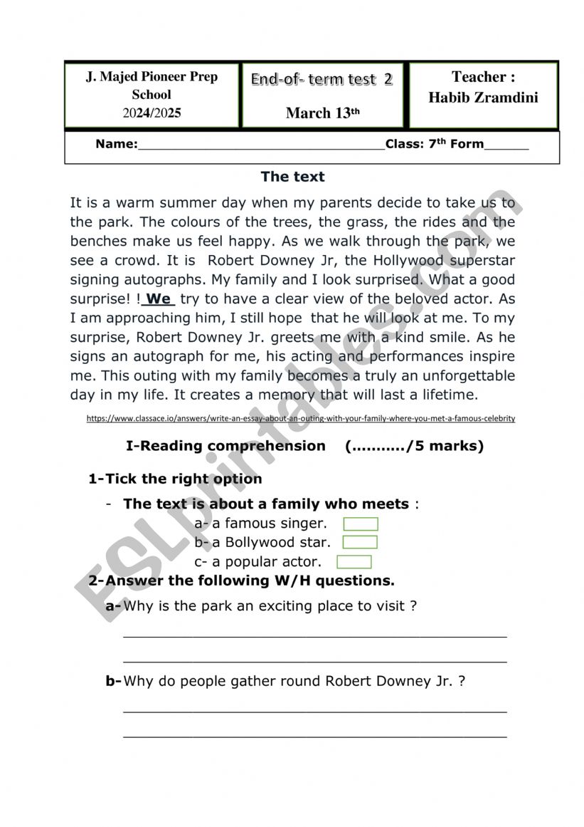 7 th end-of- term test 2 worksheet