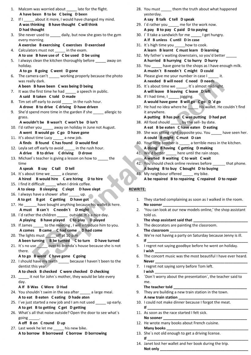 ADVANCED GRAMMAR PRACTICE worksheet