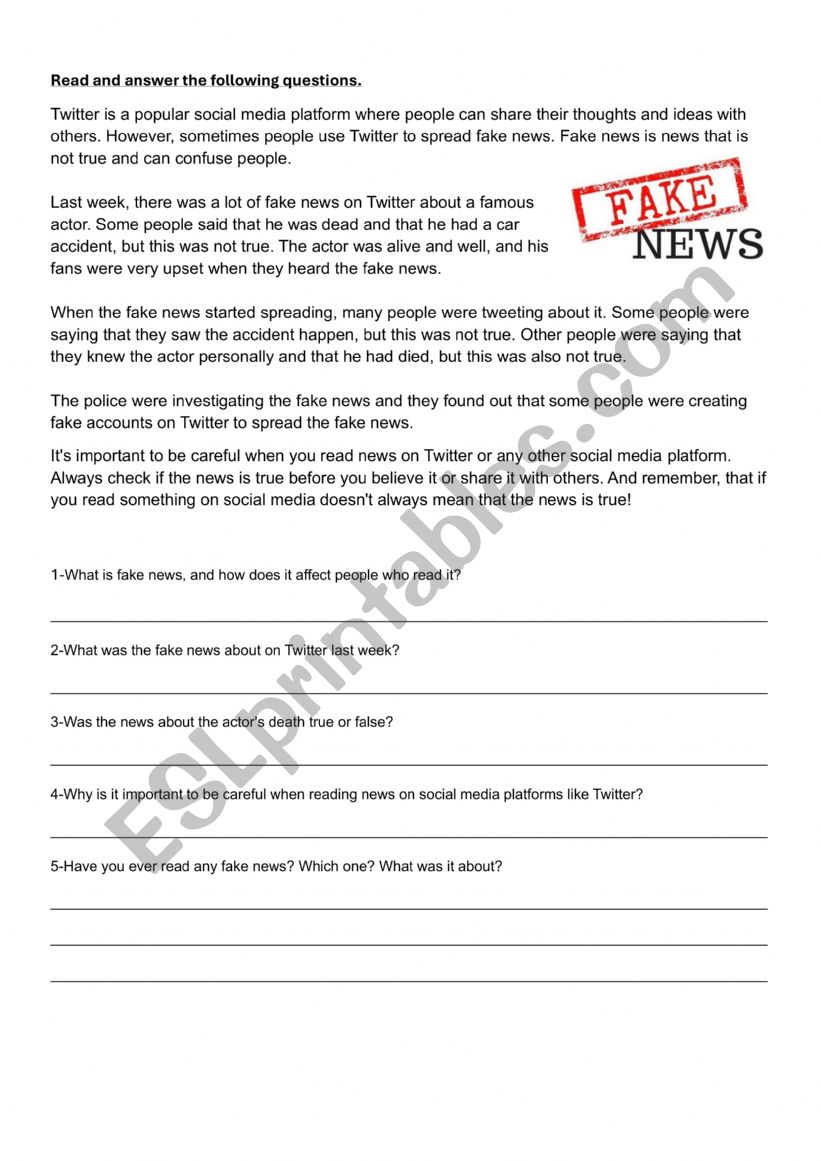 Fake news worksheet
