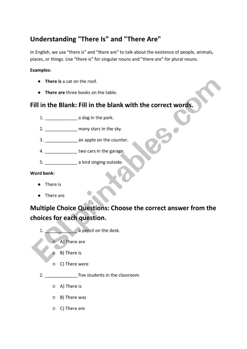 There is there are  worksheet
