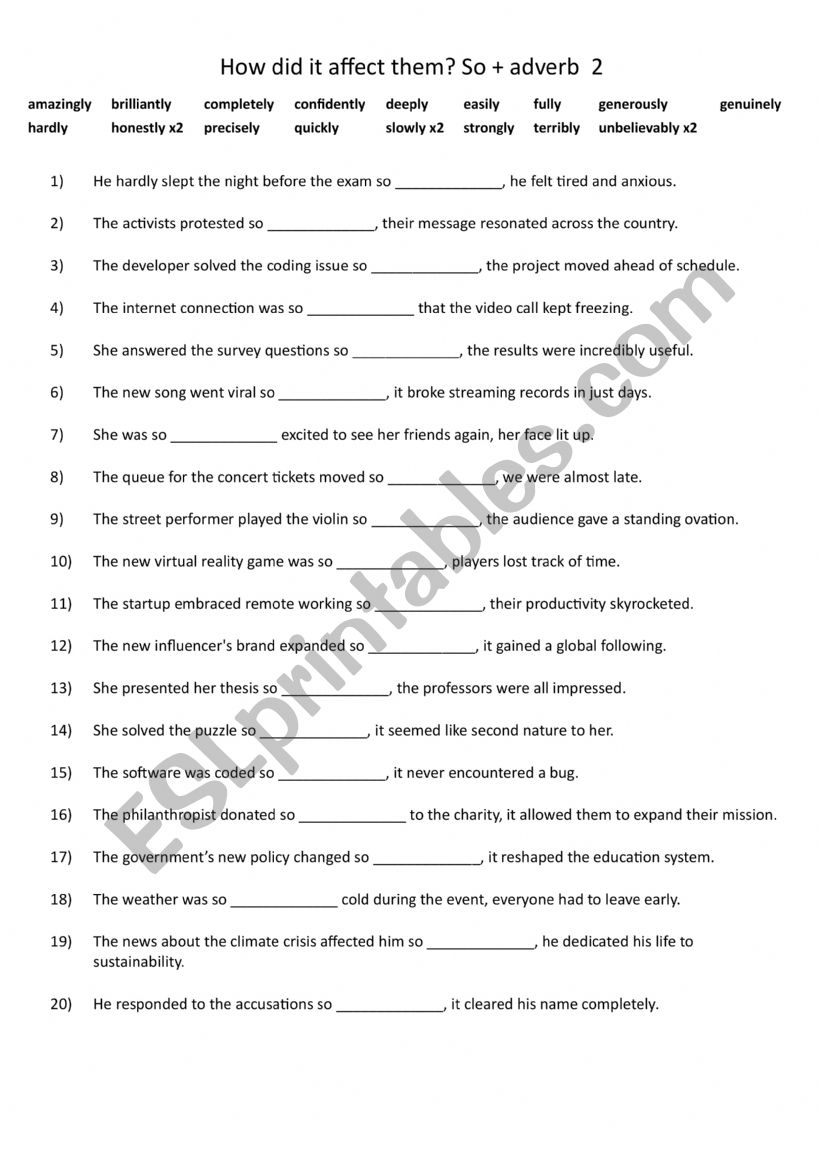 How did it affect them So + adverb  2