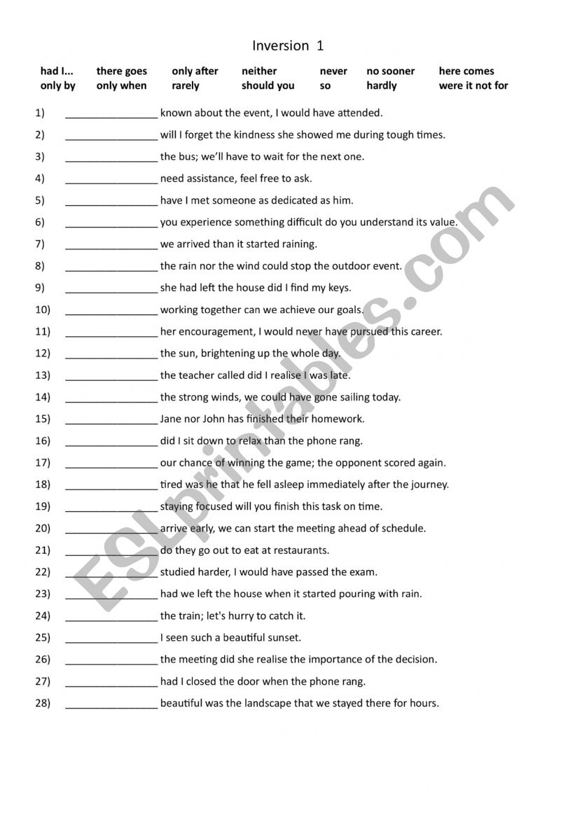 A2+ B1+ Inversion 1 worksheet