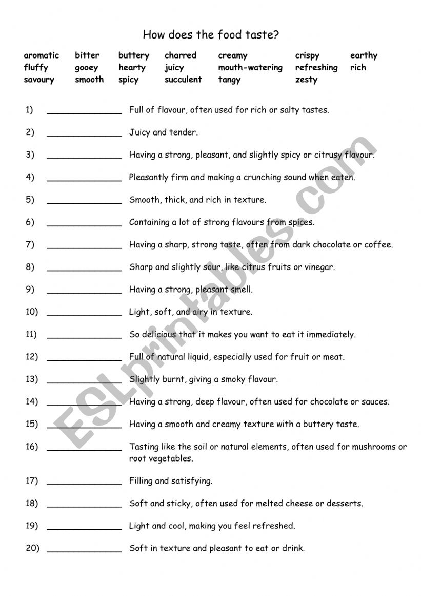 A2+-B1 How does the food taste - 20 adjectives