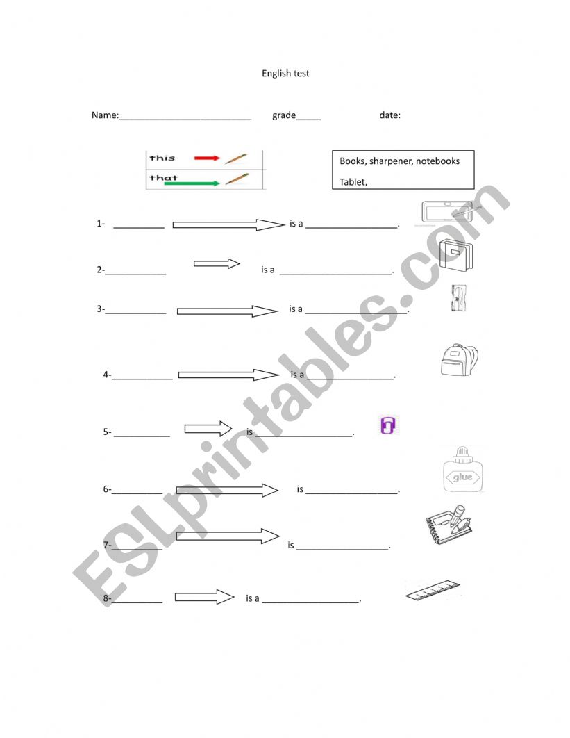 Demostrative pronouns worksheet